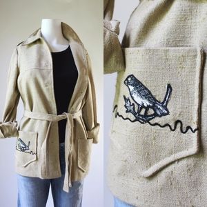 Vintage 70s Linen Blackbird Camp Jacket